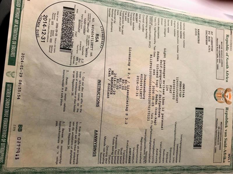 car registration papers south africa