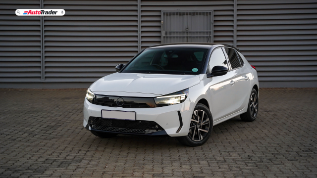 Three-quarter view of a white Opel Corsa GS 
