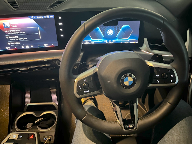 View of the steering wheel with the X2 switched on.