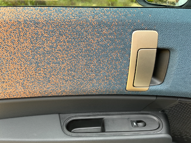 Recycled polyester in blue and gold.