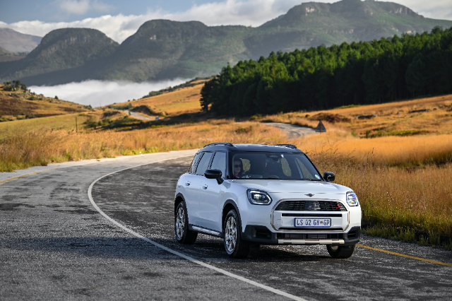 The Countryman S on a windy country road.