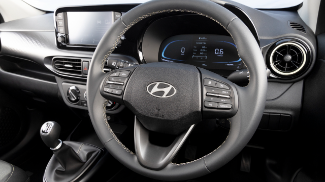 View of the steering wheel of the Hyundai Exter