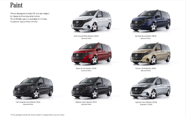 Image of colour choices for the V-Class.