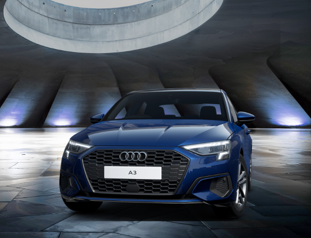 A blue A3 sedan in Urban Edition trim.