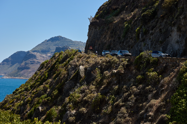 A fleet of Range Rover Sport models on Chapman's Peak.