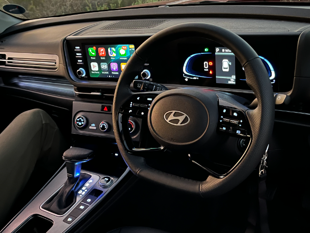 The dual screens up front in the Hyundai Alcazar.