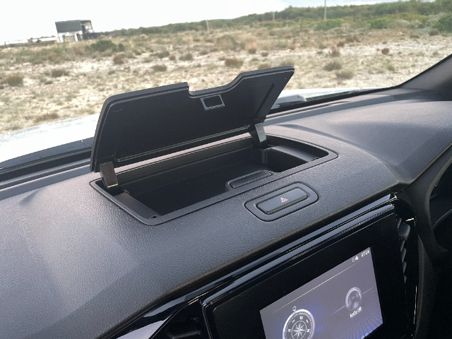Isuzu's dashboard storage cubby.