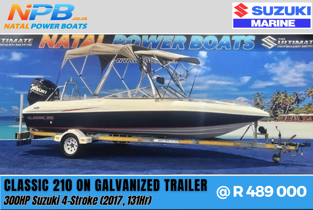 CLASSIC 210 - 300HP Suzuki 4-Stroke (2017, 131Hrs) on Galvanized Trailer  for sale