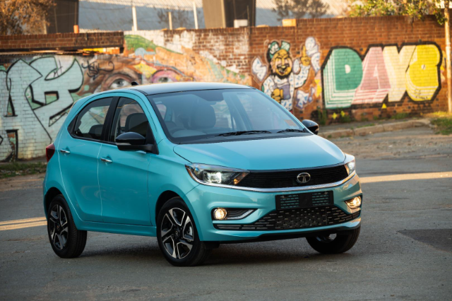 The turquoise Tiago in the hood.