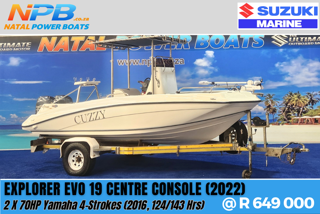2022 Explorer Evo 19 Centre Console (2022) - 2 x 70HP Yamaha 4-Strokes (20116, 124/143Hrs) on Galvanized Breakneck Trailer  for sale