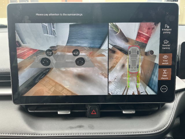 The surround view monitor and transparent chassis in action.