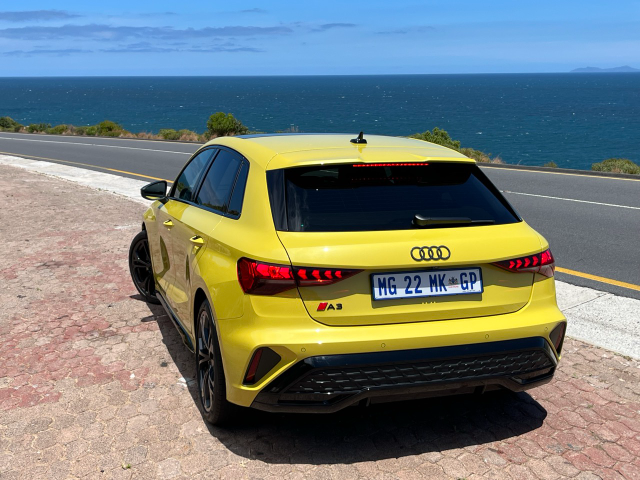 Rear-three quarter view of the A3 on Clarence Drive.