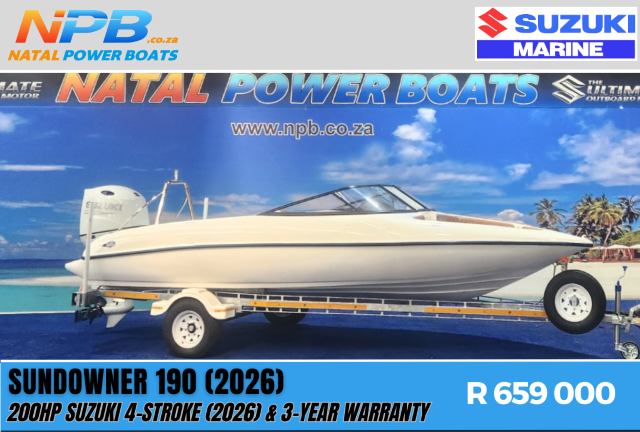 Sundowner 190 (2026) - 200HP Suzuki 4-Stroke (2026) on Galvanized Trailer Natal Power Boats