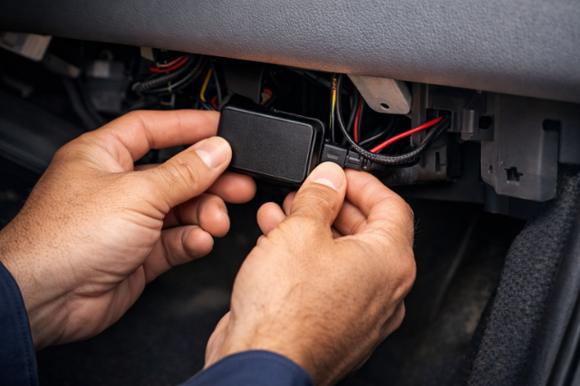 A car tracker being installed.