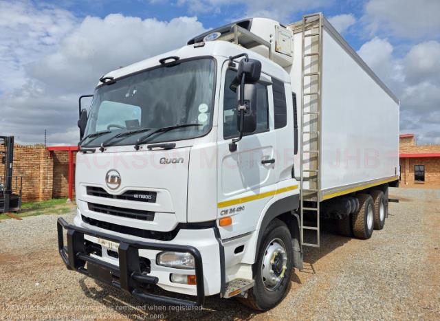 Nissan UD QUON CW26-490, 6X4, MANUAL, FITTED WITH 7.400 METRE LONG REFRIGERATED BODY PAIRED WITH CARRIER UNIT, +/-693 000KM'S Jackson Motors JHB