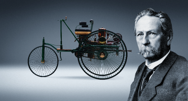 Karl Benz with the 1886 Benz Patent-Motorwagen