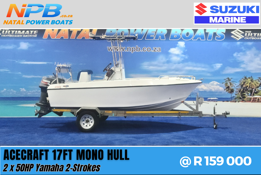 Acecraft 17FT - 2 x 50HP Yamaha 2-Strokes on Galvanized Breakneck Trailer Natal Power Boats