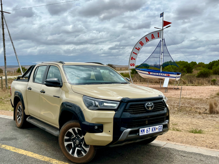 A sand beige Hilux near Stilbaai South Africa.