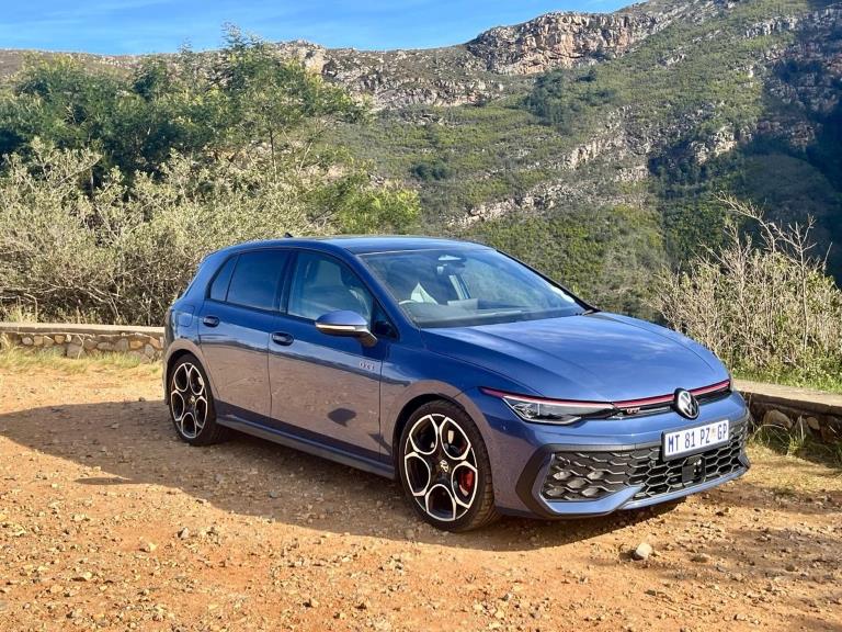 The Anemone Blue Golf GTI parked on the Tradouw's Pass.