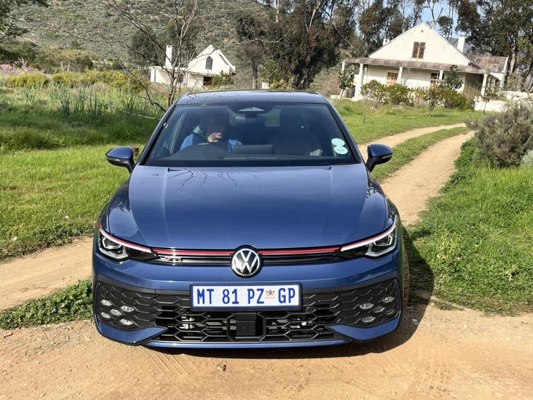 Full frontal view of the blue GTI in Barrydale.