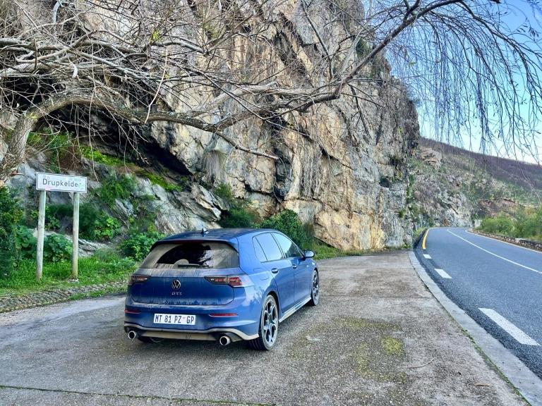 The Golf GTI from the rear, about to head onto Tradouw's pass.