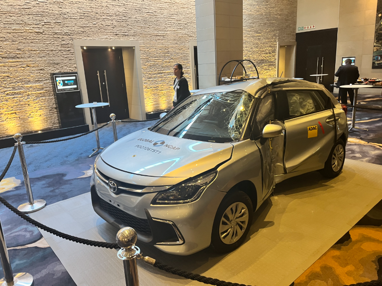 The crash-tested Starlet on display at the Forum for Safer Mobility in Cape Town.