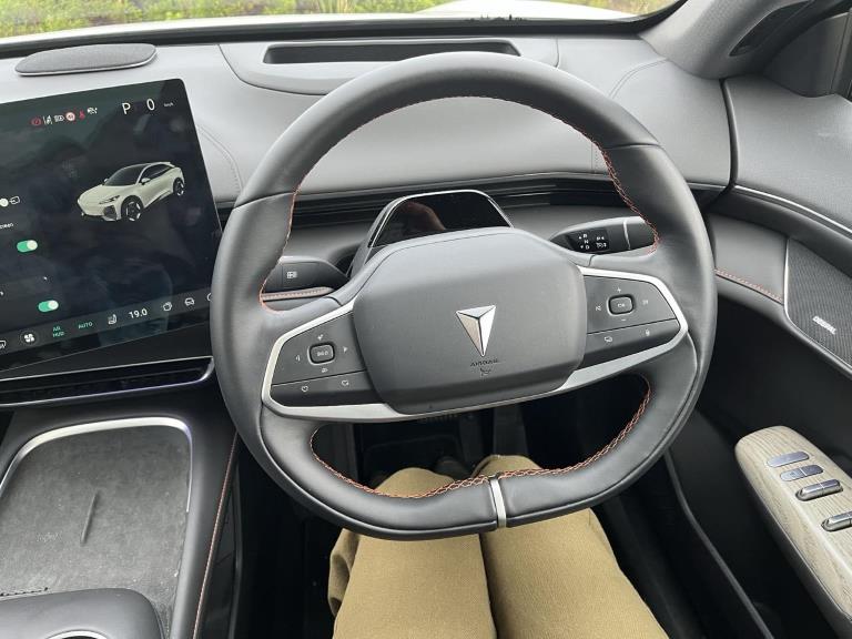 A head-up display relays important driving info on the windshield in front of the driver's eyes.